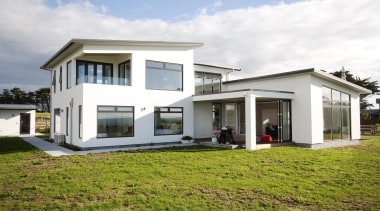 A blend of modern materials and simple lines elevation, estate, facade, home, house, property, real estate, residential area, villa, window, white, brown