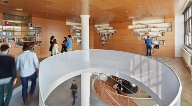 The design for renowned advertising agency Wieden+Kennedy moves institution, interior design, lobby, real estate, gray, brown