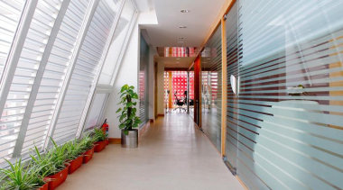 Building with pixelated screen - Building with pixelated daylighting, interior design, lobby, real estate, gray