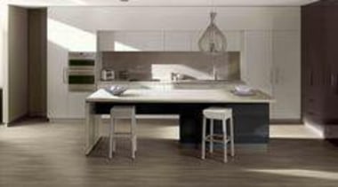 Island bench base: Laminex CrystalGloss Fossil. Upper and countertop, floor, flooring, furniture, hardwood, interior design, kitchen, laminate flooring, table, tile, wood, wood flooring, gray