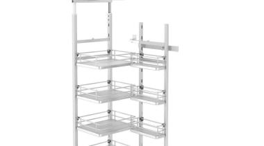 Giamo Short Chef Larder with Solid Base Shelves angle, furniture, product, shelf, shelving, white
