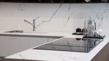 Dekton® Kairos countertop and splashback Aster showroom Milan architecture, countertop, design, furniture, glass, product design, table, gray