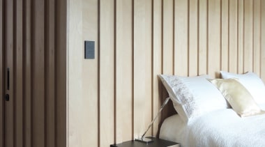 So, where’s the bathroom? A birch-ply batten door furniture, wall, wardrobe, gray, black