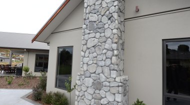Tilt slab pre-cast concrete cladding and feature river facade, home, monument, stone wall, structure, wall, gray, white