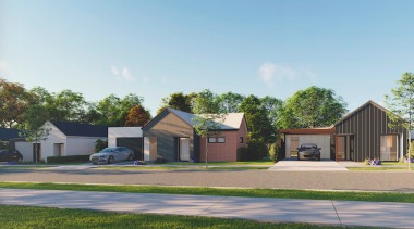 GJ Gardner -  Whenuapai  development in cottage, elevation, estate, facade, farmhouse, home, house, land lot, neighbourhood, property, real estate, residential area, suburb, white, gray