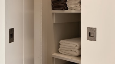 PB60 - Flush Ring. Available in Satin Stainless bathroom accessory, furniture, product, product design, shelf, shelving, wall, white, brown