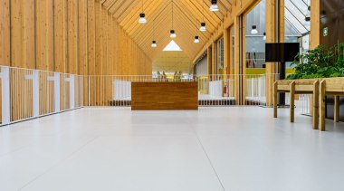 Solería en Pabellon España Milan 2015 Dekton Zenith architecture, ceiling, daylighting, floor, flooring, interior design, roof, structure, wood, white, orange