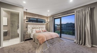 This master suite had a real sense of bedroom, ceiling, estate, home, interior design, property, real estate, room, window, gray