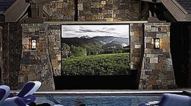 outdoor pool side theater....my family would never leave home, house, leisure, reflection, water, waterway, black