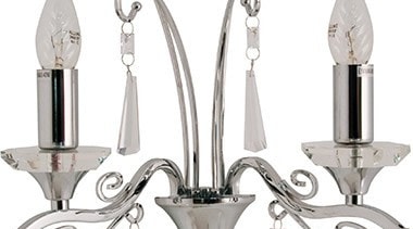 FeaturesThe Diaz wall light incorporates bright chrome arms ceiling fixture, light fixture, lighting, product design, white