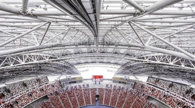 Singapore-based engineering company MHE-Demag provided the roof moving architecture, arena, building, daylighting, line, sport venue, stadium, structure, urban area, white, gray