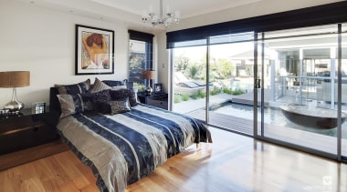 Master ensuite design. - The Sentosa Display Home bed frame, bedroom, ceiling, floor, interior design, property, real estate, room, window, gray