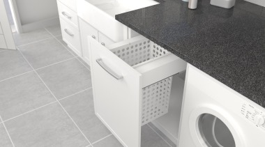 Simplex Plus pullout laundry basket options are available clothes dryer, countertop, floor, furniture, laundry, laundry room, major appliance, plumbing fixture, product, product design, sink, tile, washing machine, white