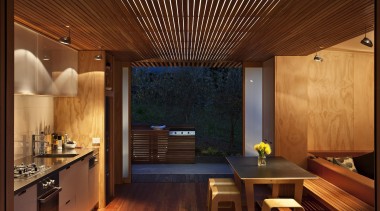 Coromandel, New Zealand - Studio 19 Onemana Bach architecture, ceiling, countertop, house, interior design, lighting, real estate, wood, brown