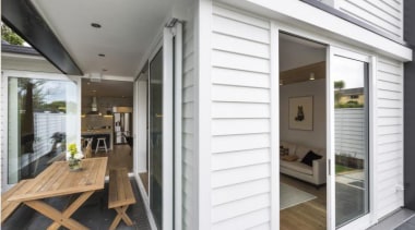 Simpler. Faster. Proven Weathertight. - A-lign Concealed Fix door, floor, home, house, interior design, porch, property, real estate, siding, window, white, gray