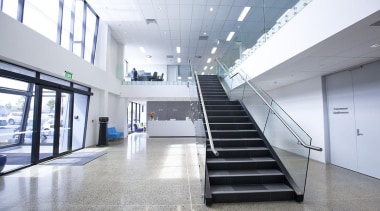 MERIT WINNERPanasonic Building (4 of 4) - Trends architecture, building, daylighting, glass, handrail, interior design, lobby, stairs, structure, white