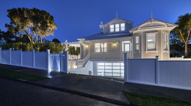 Brand new – or better than brand new? architecture, building, estate, facade, fence, home, house, lighting, mansion, property, real estate, residential area, sky, villa, blue, black