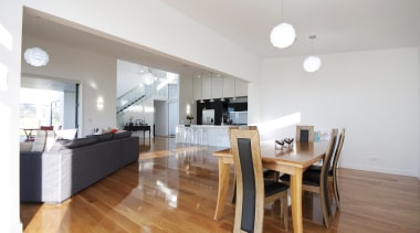 Spacious , light and airy living spaces in apartment, architecture, floor, flooring, hardwood, house, interior design, kitchen, living room, loft, property, real estate, room, table, wood flooring, white