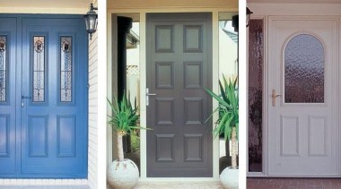 FIRST® Classic entrance doors bring together attractive mouldings blue, door, facade, gate, home, house, real estate, screen door, structure, window, gray