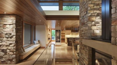 This new house, designed by Charles R Stinson architecture, ceiling, daylighting, estate, home, house, interior design, lobby, real estate, stairs, wood, brown