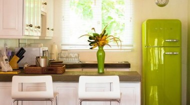 A beautiful kitchen with a Smeg Fab32 in home, interior design, kitchen, living room, room, table, yellow, white