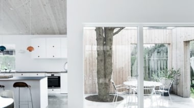 Architect: Sigured LarsenPhotography by Tia Borgsmidt architecture, floor, flooring, home, house, interior design, living room, table, wall, white