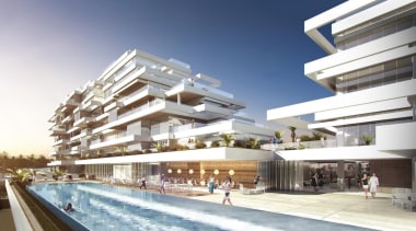 Seventh Heaven is a high-end residential development in apartment, architecture, building, condominium, mixed use, property, real estate, residential area, urban design, white, gray