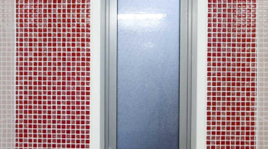 Bathroom with red mosaic tiled wall - Bathroom bathroom, interior design, wall, window, gray, red