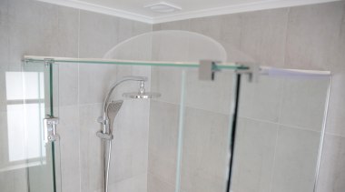 6.jpg - bathroom | glass | plumbing fixture bathroom, glass, plumbing fixture, product, product design, property, room, shower, tap, tile, gray