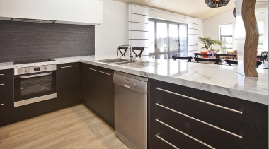 For more information, please visit www.gjgardner.co.nz cabinetry, countertop, cuisine classique, floor, interior design, kitchen, real estate, white, black