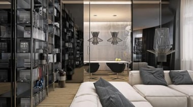 soft cream sofas - Masculine Apartments - furniture furniture, interior design, living room, room, wall, gray, black