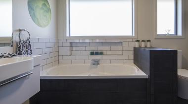 Highly Commended – Julie-Ann Ross, Design Arc - 2016 bathroom, floor, interior design, plumbing fixture, room, sink, gray, black