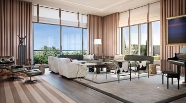 This new development The Chilterns is situated in floor, interior design, living room, lobby, property, real estate, window, window covering, window treatment, gray