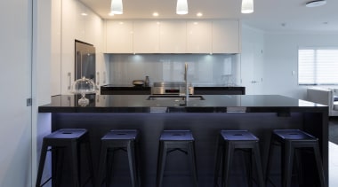 black granite, gloss designatek, textured designatek, profile handle, countertop, cuisine classique, interior design, kitchen, real estate, room, table, gray, black