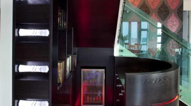 Foyer with red lights on the ground - furniture, interior design, product design, black