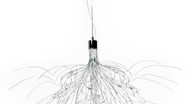 FeaturesA mix of randomly twisted wires interlaced with black and white, light fixture, lighting, line, monochrome photography, product design, white
