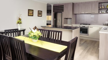 Dining areaFor more information, please visit www.gjgardner.co.nz countertop, dining room, interior design, kitchen, property, real estate, room, gray