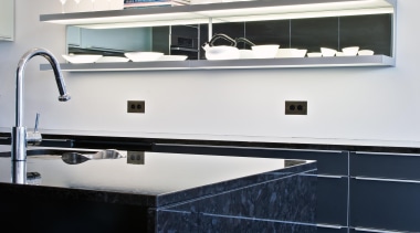 New Zealand Renovation Kitchen Designer of the Year countertop, floor, furniture, home appliance, kitchen, room, shelf, shelving, white, black