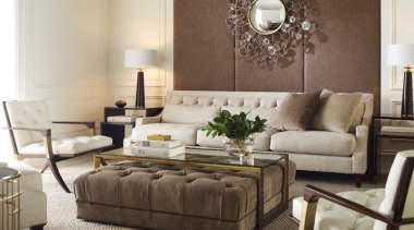 "Upholstery helps set the foundation for how a coffee table, couch, floor, furniture, home, interior design, living room, loveseat, room, sofa bed, table, gray, brown