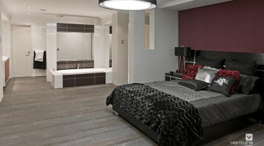 Master Ensuite Design. - The Dynasty Display Home bed frame, bedroom, ceiling, floor, flooring, interior design, room, wall, wood flooring, gray