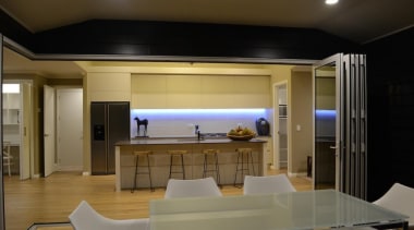 Loggia outdoor living space which connects with the architecture, ceiling, house, interior design, lighting, real estate, table, brown