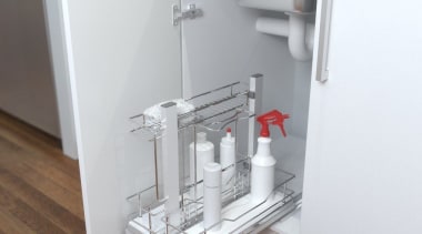 Giamo's Undersink detergent/cleaner storage unit with removable basket bathroom accessory, drawer, furniture, product, shelf, shelving, white