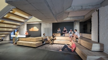 Online audio platform SoundCloud has been one of architecture, ceiling, daylighting, floor, flooring, house, interior design, lobby, gray, black