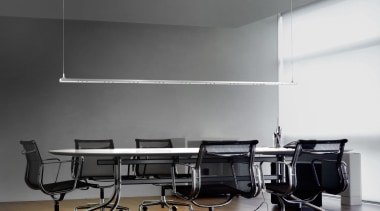 Situated in a large boardroom - Long Pendant chair, desk, floor, furniture, interior design, office, office chair, product design, table, gray, black