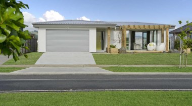 Front-look - architecture | elevation | estate | architecture, elevation, estate, facade, grass, home, house, landscape, property, real estate, residential area, villa, gray, green