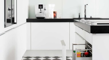 Black and White Kitchen IdeasFor more information, please countertop, floor, flooring, furniture, interior design, kitchen, product, tap, tile, white