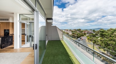 Balcony with view over Rangitoto - Balcony with apartment, architecture, condominium, daylighting, estate, home, house, property, real estate, window, white