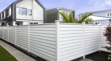 theblock2014109.jpg - theblock2014109.jpg - facade | fence | facade, fence, home, home fencing, house, outdoor structure, property, real estate, shed, siding, white, gray