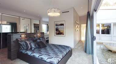 Master ensuite design. - The Haven Display Home bed frame, bedroom, ceiling, estate, home, interior design, property, real estate, room, gray, white