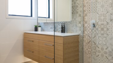 See more from Nicola Manning Design bathroom, bathroom accessory, bathroom cabinet, floor, flooring, interior design, laminate flooring, product design, room, sink, tile, wall, wood flooring, gray